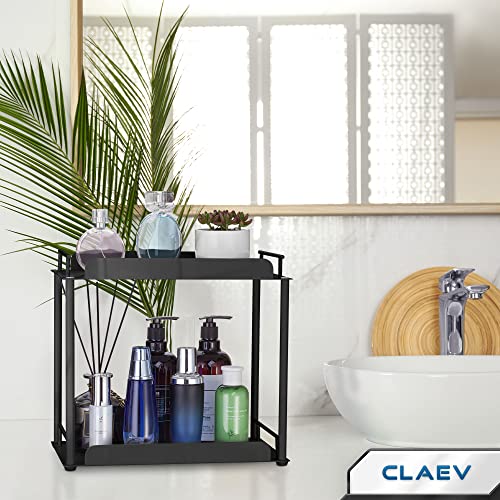 Claev Bathroom Organizer (Black, 13x8x12 Inch) 2 Tier Space Saver Cosmetic Vanity Shelf, Countertop/Counter Sink Storage Tray for Kitchen, Bath, Dresser, Bedroom, Makeup Table