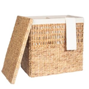 werora - hampers for laundry 136l, wicker water hyacinth double laundry baskets, divided laundry hamper, tall collapsible laundry hamper with lid, boho laundry basket for bathroom, bedroom.