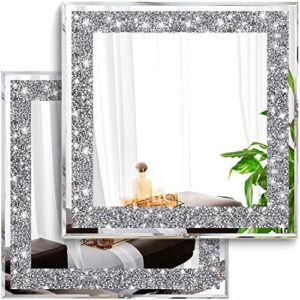 xihacty 2 piece wall mirrors, crush diamond mirrors decor, silver decorative for living room bedroom, bathroom. (12”x12”)