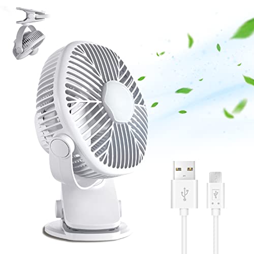 Camping Fan with LED Light - Battery Operated Fan Rechargeable Tent Personal Mini Fan with Hanging Hook, Portable Clip On Fan, Ceiling Fan for Travel Tent Golf Cart RV Stroller Bed (White)