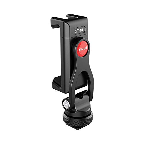 ULANZI Metal Phone Tripod Mount ST-10, Universal 360° Smartphone Adapter with 2 Cold Shoe Mount, Adjustable Cell Phone Clamp Stand Holder, Compatible with iPhone, Samsung Galaxy and All Phones