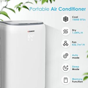Euhomy 10,000 BTU Portable Air Conditioners with Built-in Dehumidifier, Fan, Quiet AC Unit Cools Rooms to 350 sq.ft, LED Display, Remote Control, Complete Window Mount Exhaust Kit, White.