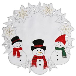 owenie christmas placemats set of 4, white snowman round place mats for holiday kitchen dining table, metallic embroidered cutwork snowflakes for kids, xmas party decorations(4pcs, 15 inches round)