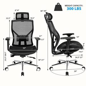 COSTWAY Ergonomic Home Office Chair, Adjustable Swivel Mesh Executive Chair w/Reclining Backrest, Headrest and 3D Armrests, High Back Computer Desk Chair for Gaming, Reading, Studying, Black