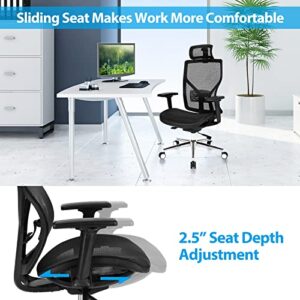 COSTWAY Ergonomic Home Office Chair, Adjustable Swivel Mesh Executive Chair w/Reclining Backrest, Headrest and 3D Armrests, High Back Computer Desk Chair for Gaming, Reading, Studying, Black