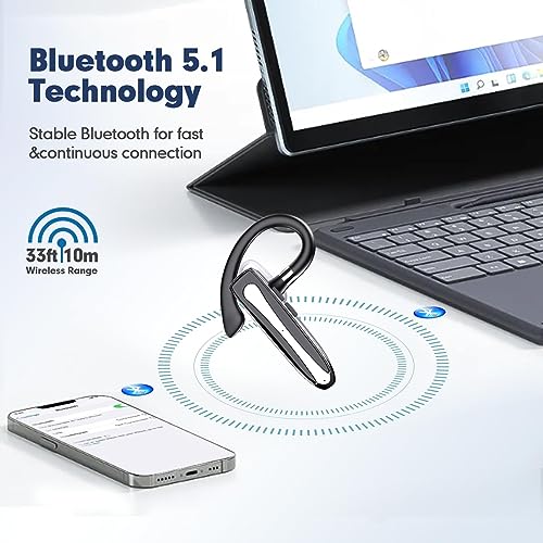 Truck Driver Bluetooth Headset for Cell Phones Wireless Earbuds with Earhooks IPX7 Waterproof Dual Microphone Earpiece in Ear Hands Free Single Headphone Charging Case for Driving Business Android iOS