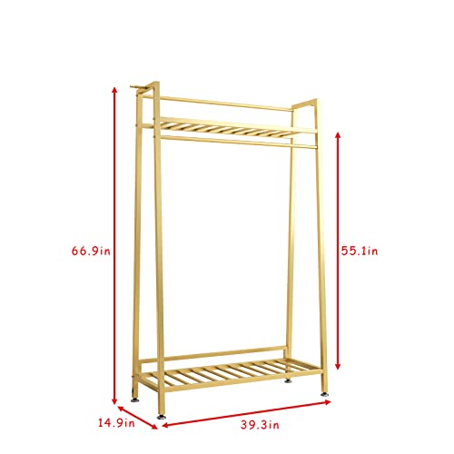 Gold Clothing Rack Modern Clothes Rack with 2- tier Shelf Clothes Display Racks for Bedroom, Boutique, Cloth Store Metal Pipe Hanging Rack-gold