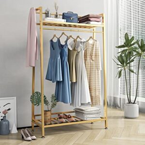 gold clothing rack modern clothes rack with 2- tier shelf clothes display racks for bedroom, boutique, cloth store metal pipe hanging rack-gold