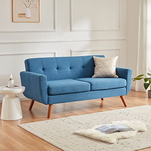 Tbfit 65" W Loveseat Sofa, Mid Century Modern Decor Love Seat Couch, Button Tufted Upholstered Love Seats Furniture for Living Room (Blue)