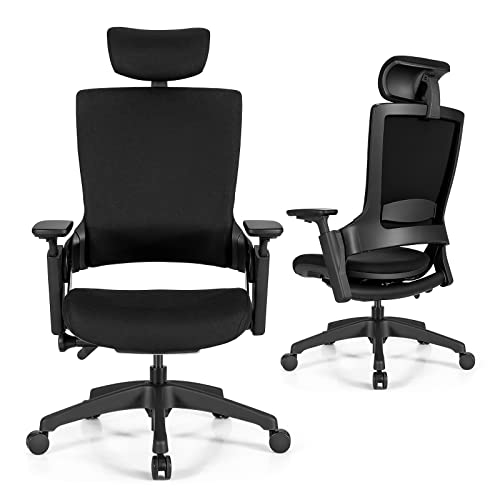 COSTWAY Ergonomic Office Chair, High Back Desk Chair w/ 3D Armrests, Adjustable Lumbar Support & Headrest, Breathable Swivel Computer Task Chair with Sliding Seat for Office Home