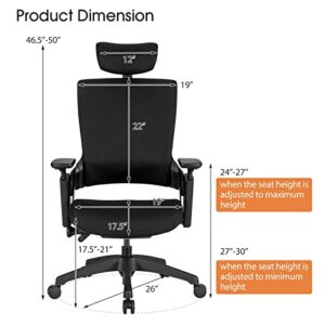 COSTWAY Ergonomic Office Chair, High Back Desk Chair w/ 3D Armrests, Adjustable Lumbar Support & Headrest, Breathable Swivel Computer Task Chair with Sliding Seat for Office Home