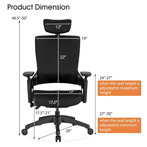 COSTWAY Ergonomic Office Chair, High Back Desk Chair w/ 3D Armrests, Adjustable Lumbar Support & Headrest, Breathable Swivel Computer Task Chair with Sliding Seat for Office Home