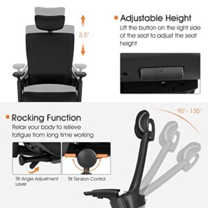 COSTWAY Ergonomic Office Chair, High Back Desk Chair w/ 3D Armrests, Adjustable Lumbar Support & Headrest, Breathable Swivel Computer Task Chair with Sliding Seat for Office Home