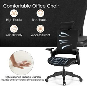 COSTWAY Ergonomic Office Chair, High Back Desk Chair w/ 3D Armrests, Adjustable Lumbar Support & Headrest, Breathable Swivel Computer Task Chair with Sliding Seat for Office Home