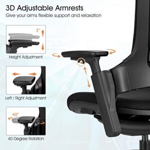 COSTWAY Ergonomic Office Chair, High Back Desk Chair w/ 3D Armrests, Adjustable Lumbar Support & Headrest, Breathable Swivel Computer Task Chair with Sliding Seat for Office Home