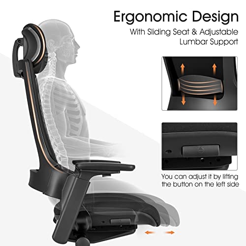 COSTWAY Ergonomic Office Chair, High Back Desk Chair w/ 3D Armrests, Adjustable Lumbar Support & Headrest, Breathable Swivel Computer Task Chair with Sliding Seat for Office Home