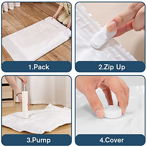 Vacuum Storage Bags, OFFSIR Vacuum Sealer Bags Space Saver Vacuum Storage Bags Compression Bags for Comforters and Blankets, Vacuum Seal Bags for Clothes with Hand Pump-8 Packs(4 Jumbo, 4 Large)