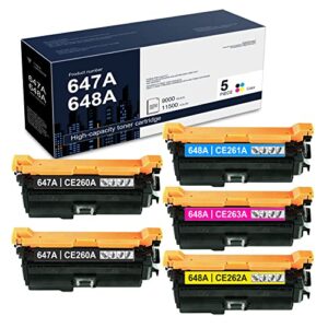 5 Pack (2BK+1C+1M+1Y) High Yield 647A | CE260A 648A | CE261A CE263A CE262A Toner Cartridge Set Replacement for HP CP4025n Enterprise CP4025dn CP4525n CP4525dn CP4525xh Printer