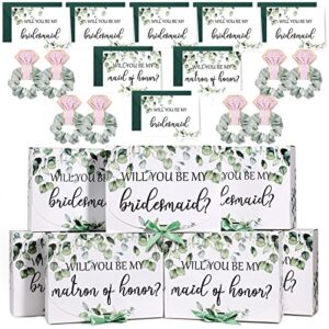 32 pieces bridesmaid proposal box set proposal box will you be my bridesmaid cards with envelopes satin scrunchie bridesmaid gift box for bridal shower wedding bachelor party (greenery style)