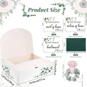 32 Pieces Bridesmaid Proposal Box Set Proposal Box Will You Be My Bridesmaid Cards with Envelopes Satin Scrunchie Bridesmaid Gift Box for Bridal Shower Wedding Bachelor Party (Greenery Style)