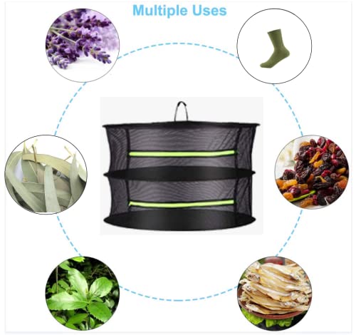 YOLUXZM Herb Drying Rack with Zipper mesh Hanging, herb Drying mesh for Drying Herbs, Buds, Flowers, Food, Meat, Fruit and Tea with Hook(2-Layer)