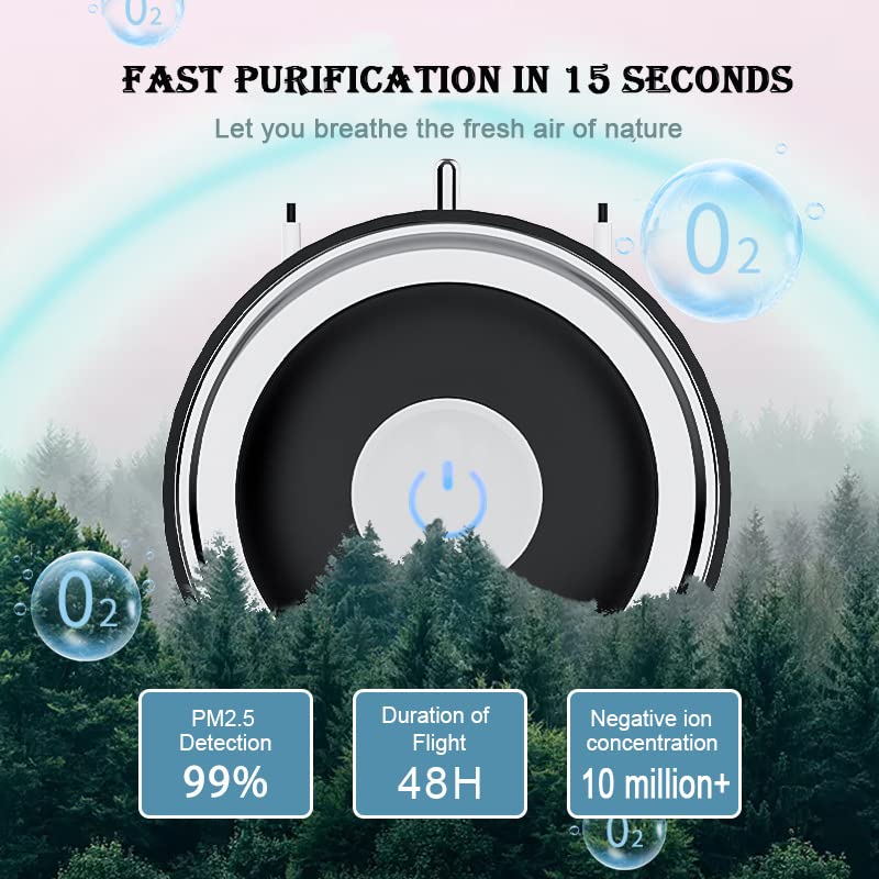 CKTUSJ Portable Air Purifier Necklace, Travel Personal Mini Air Purifier, Ion Generator Air Cleaner, Compact USB Charging, Remove Pets Smell, Smoke and Dust for Car,Airplane,Office,Bedroom and Travel