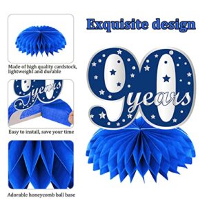 Kauayurk 8Pcs 90th Birthday Honeycomb Centerpieces Decorations for Men, Blue Silver 90 Year Old Birthday Table Centerpiece Party Supplies, 90 Birthday Table Topper Decor Sign