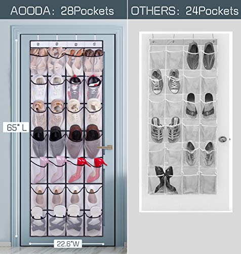 AOODA 2 Tier Long Shoe Rack for Closet Wide Low Shoe Shelf, 28 Large Mesh Pockets Over The Door Shoe Organizer Hanging, 2 Item Bundle