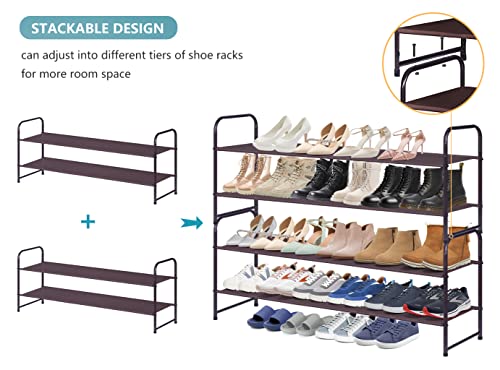 AOODA 2 Tier Long Shoe Rack for Closet Wide Low Shoe Shelf, 28 Large Mesh Pockets Over The Door Shoe Organizer Hanging, 2 Item Bundle