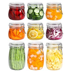 comsaf airtight glass canister set of 9 with lids 17oz/34oz food storage jar - storage container with clear preserving seal wire clip fastening for kitchen canning cereal,pasta,sugar,beans