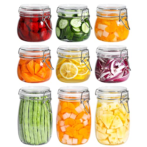 ComSaf Airtight Glass Canister Set of 9 with Lids 17oz/34oz Food Storage Jar - Storage Container with Clear Preserving Seal Wire Clip Fastening for Kitchen Canning Cereal,Pasta,Sugar,Beans