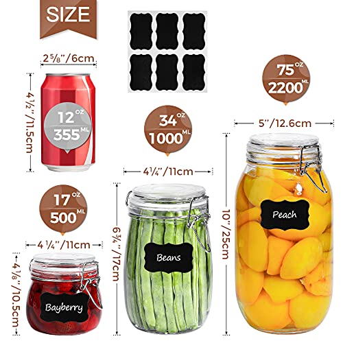 ComSaf Airtight Glass Canister Set of 9 with Lids 17oz/34oz Food Storage Jar - Storage Container with Clear Preserving Seal Wire Clip Fastening for Kitchen Canning Cereal,Pasta,Sugar,Beans