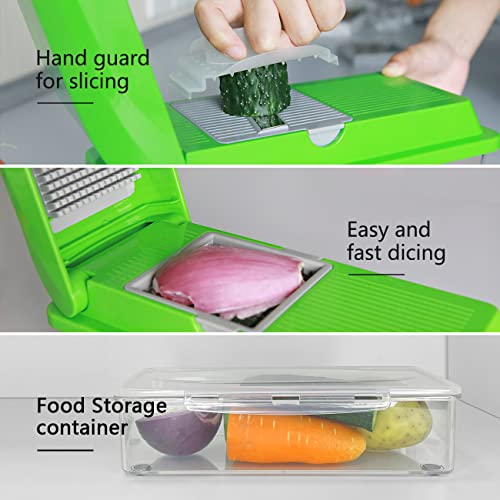 Vegetable Chopper - 11 in 1 Pro Mandoline Slicer - Onion Chopper, Cheese Grater, Food Slicer- Spiralizer Included - Enlarged Storage Container with Lids - Easy and Efficient Cutting Tool for Busy Cook