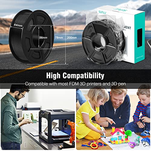 SUNLU ASA Filament 1.75mm, UV/Rain/Heat Resistant Tough 3D Printer Filament, Great for Printing Outdoor Functional Mechanical Parts, 1kg Spool (2.2lbs), 395 Meters, Black