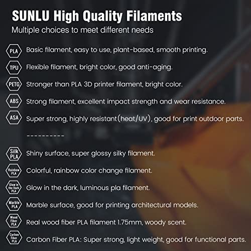 SUNLU ASA Filament 1.75mm, UV/Rain/Heat Resistant Tough 3D Printer Filament, Great for Printing Outdoor Functional Mechanical Parts, 1kg Spool (2.2lbs), 395 Meters, Black