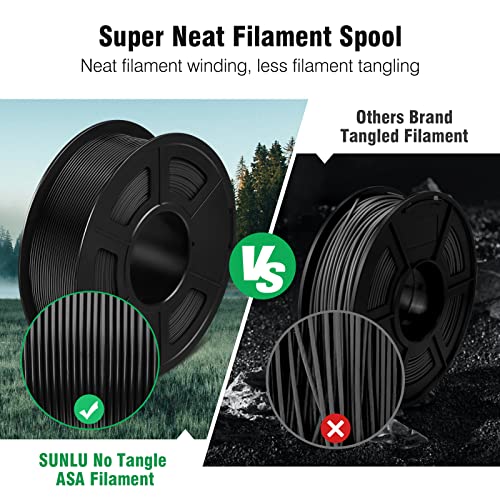 SUNLU ASA Filament 1.75mm, UV/Rain/Heat Resistant Tough 3D Printer Filament, Great for Printing Outdoor Functional Mechanical Parts, 1kg Spool (2.2lbs), 395 Meters, Black