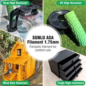 SUNLU ASA Filament 1.75mm, UV/Rain/Heat Resistant Tough 3D Printer Filament, Great for Printing Outdoor Functional Mechanical Parts, 1kg Spool (2.2lbs), 395 Meters, Black