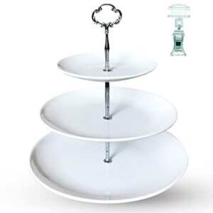 3 tier serving tray,white cupcake stand,cake stand,three tiered dessert pastry stand,fruit tea party stand(melamine material,large size.silver rod) with a table number holder