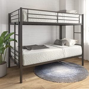 kivenjaja bunk bed twin over twin size, metal twin bunk bed frame with safety guardrail & 2 ladders, space-saving, no box spring needed (black)