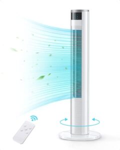 tower fan, oscillating tower fan with remote, 3 modes, 3 speeds, and 7-hour timer, portable space-saving bladeless fan for bedroom and home office 36”