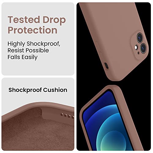 FireNova for iPhone 12 Case, Silicone Upgraded [Camera Protecion] Phone Case with Soft Anti-Scratch Microfiber Lining, 6.1 inch, Light Brown