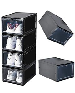 clear shoe box, set of 6, stackable plastic acrylic boxes, drop front shoe holder cubby storage cube organizer containers for closet men/women large high top 13.4”x 9.8”x 7.2'', cajas para zapatos