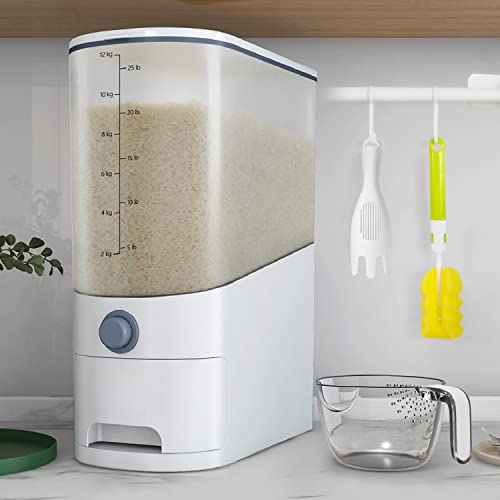 Tomus-UNI 26.5 Lbs Rice Dispenser, Large Sealed Integrated Grain Container Storage with Measuring Cup, Food Dispenser Kitchen Organization for Rice, Beans, Small Dry Food