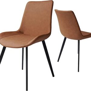 HIPIHOM Dining Chairs Set of 2,Modern Kitchen & Dining Room Chairs,Upholstered Dining Accent Chairs in Faux Leather Cushion Seat and Sturdy Metal Legs(Brown)