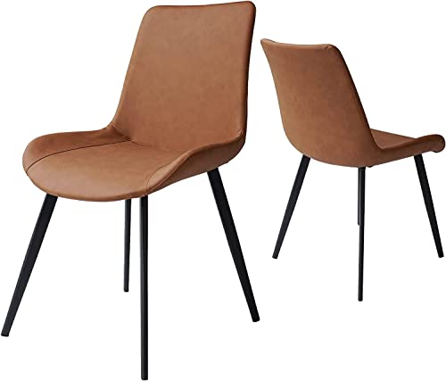 HIPIHOM Dining Chairs Set of 2,Modern Kitchen & Dining Room Chairs,Upholstered Dining Accent Chairs in Faux Leather Cushion Seat and Sturdy Metal Legs(Brown)