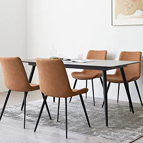 HIPIHOM Dining Chairs Set of 2,Modern Kitchen & Dining Room Chairs,Upholstered Dining Accent Chairs in Faux Leather Cushion Seat and Sturdy Metal Legs(Brown)