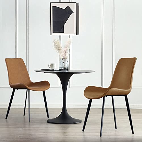 HIPIHOM Dining Chairs Set of 2,Modern Kitchen & Dining Room Chairs,Upholstered Dining Accent Chairs in Faux Leather Cushion Seat and Sturdy Metal Legs(Brown)