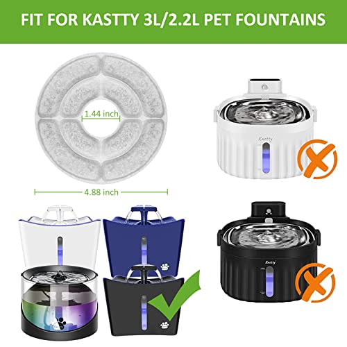 【More Activated Carbon】8 Pack Replacement Filters for Kastty 3L Cat Water Fountain, Food Grade Water Fountain Filter for Kastty and other Cat Water Dispensers, Made of Activated Carbon and PP Cotton