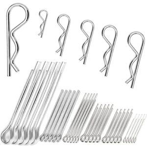 60 pcs cotter pin hair pin assortment kit, zinc plated r clip key fastener fitting set for use on hitch pin lock system automotive marine tractors mower carts truck engine repair, 2 styles 12 sizes