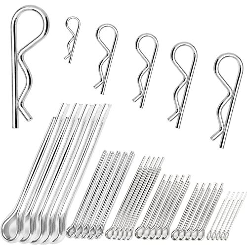 60 Pcs Cotter Pin Hair Pin Assortment Kit, Zinc Plated R Clip Key Fastener Fitting Set for Use on Hitch Pin Lock System Automotive Marine Tractors Mower Carts Truck Engine Repair, 2 Styles 12 Sizes